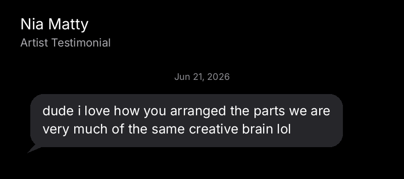 Nia Matty: Dude, I love how you arranged the parts. We are very much of the same creative brain.