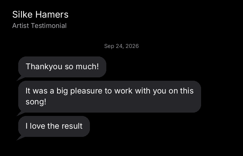 Silke Hamers: Thank you so much! It was a big pleasure to work with you on this song! I love the result.